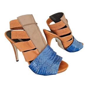 Kathryn Amberleigh Genuine Leather Snakeskin-Embossed Strappy Heels Size 9.5